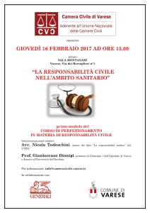 Corso perfezionamento responsabilità medica Todeschini Varese Camera civile
